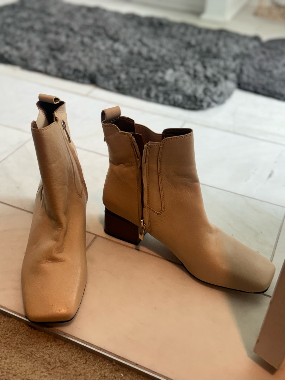 Franco Sarto Women's Ankle Boots - Beige Leather Zip Booties